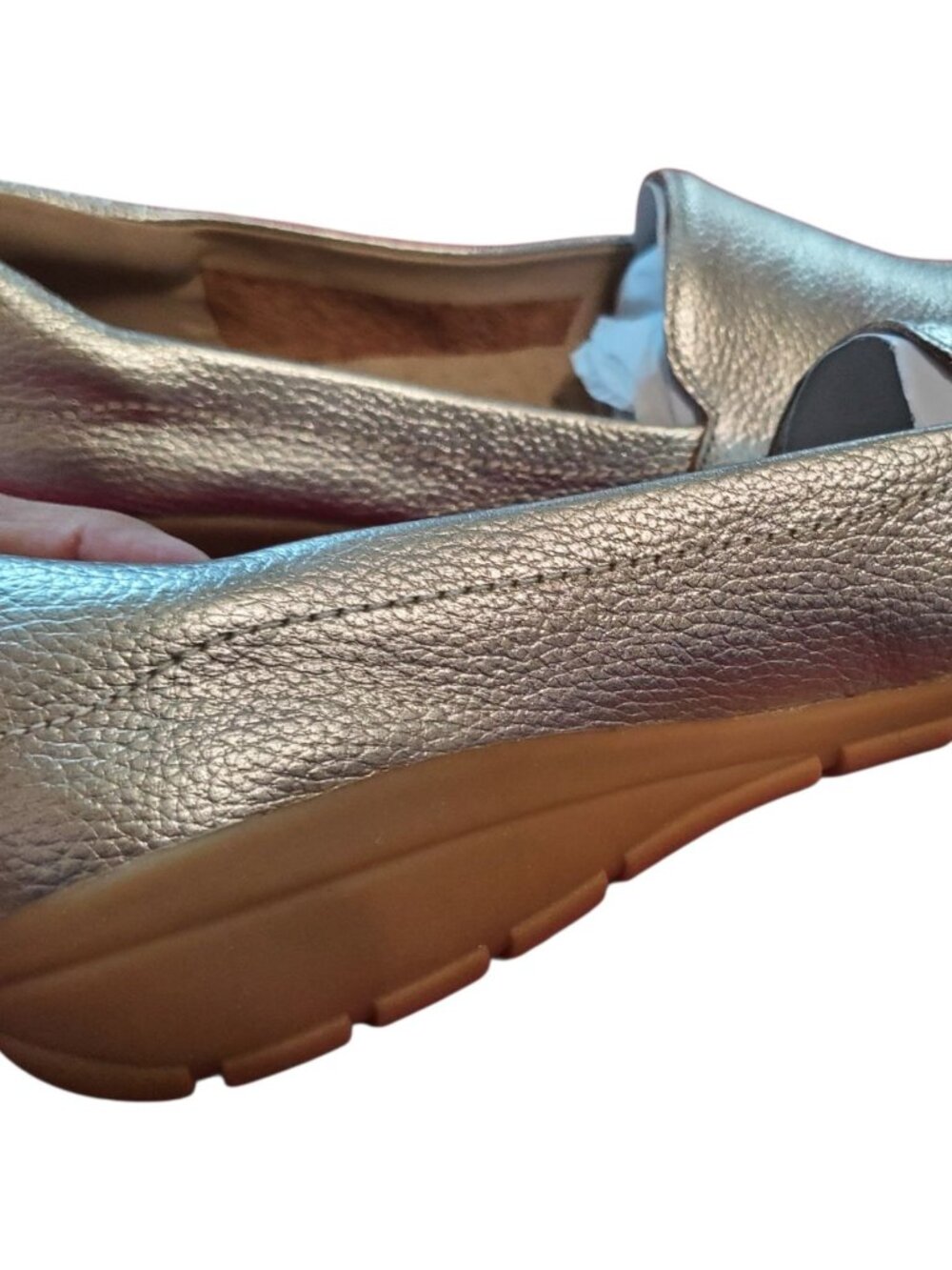 Easy Spirit Seabide Womens Leather Loafers W/Cushioned Silver Metallic Size 8M - Picture 12 of 13